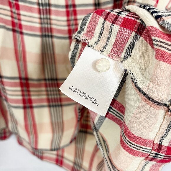 Anthropologie Maeve Priscilla Plaid Flutter Sleeve Top Tan Red - Size Small - Picture 4 of 6